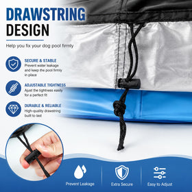 Rypet round pool cover with elastic edge ensures a secure, wind-resistant fit.