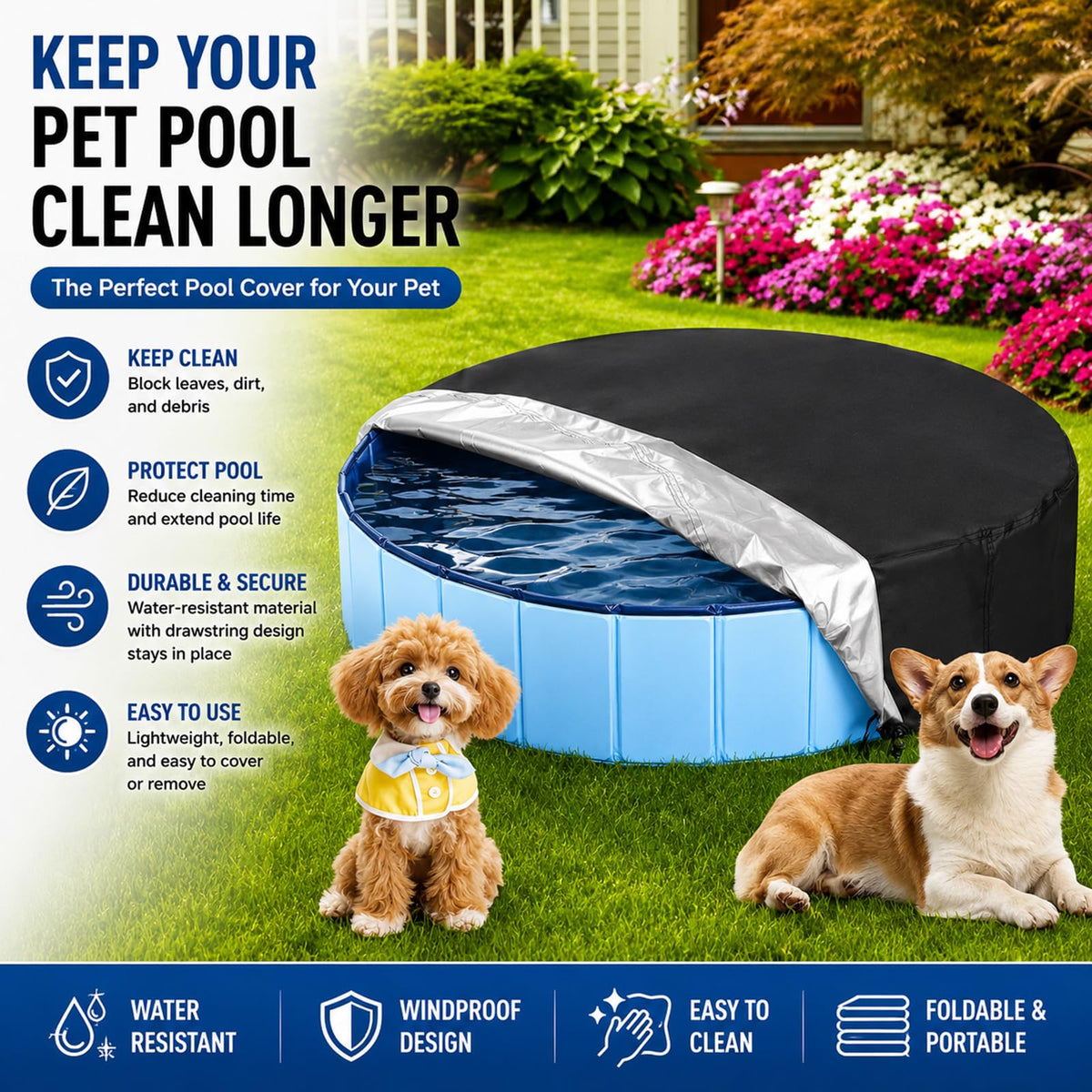 Rypet wide-use pool cover suitable for camping, gardens, or barbecues
