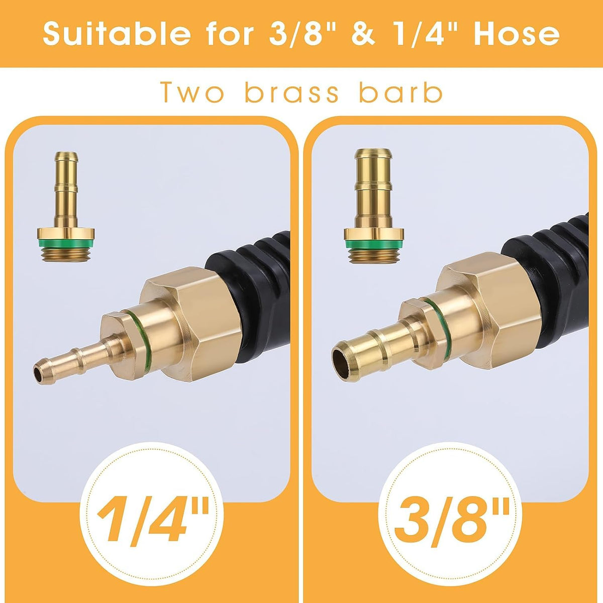 Ryscam brass barb adapters provide secure 3/8- and 1/4-inch hose connections