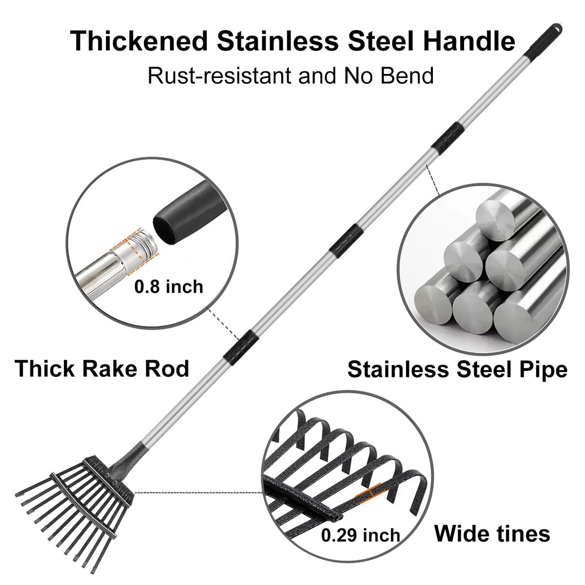 Rysnirs ergonomic stainless-steel handle reduces hand fatigue during long cleanup.