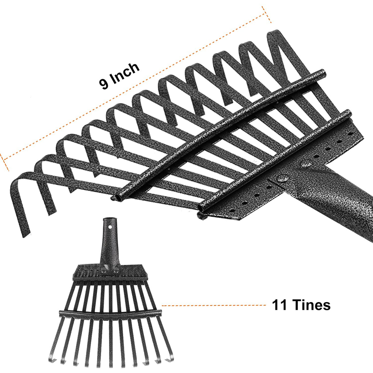 Rysnirs small-space garden rake ideal for narrow lawns, flower beds, and patios.