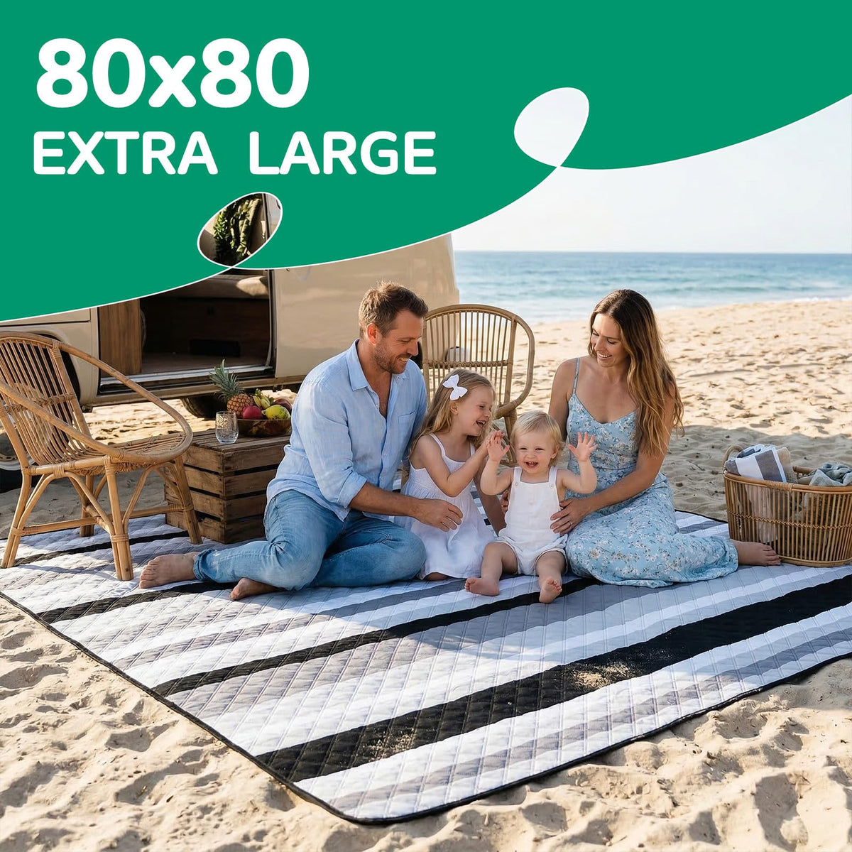 RYCHIC extra-large picnic blanket spread for 4-8 adults at park