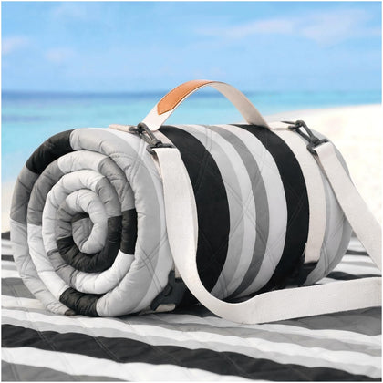 RYCHIC waterproof beach blanket on sandy beach for a comfortable family day