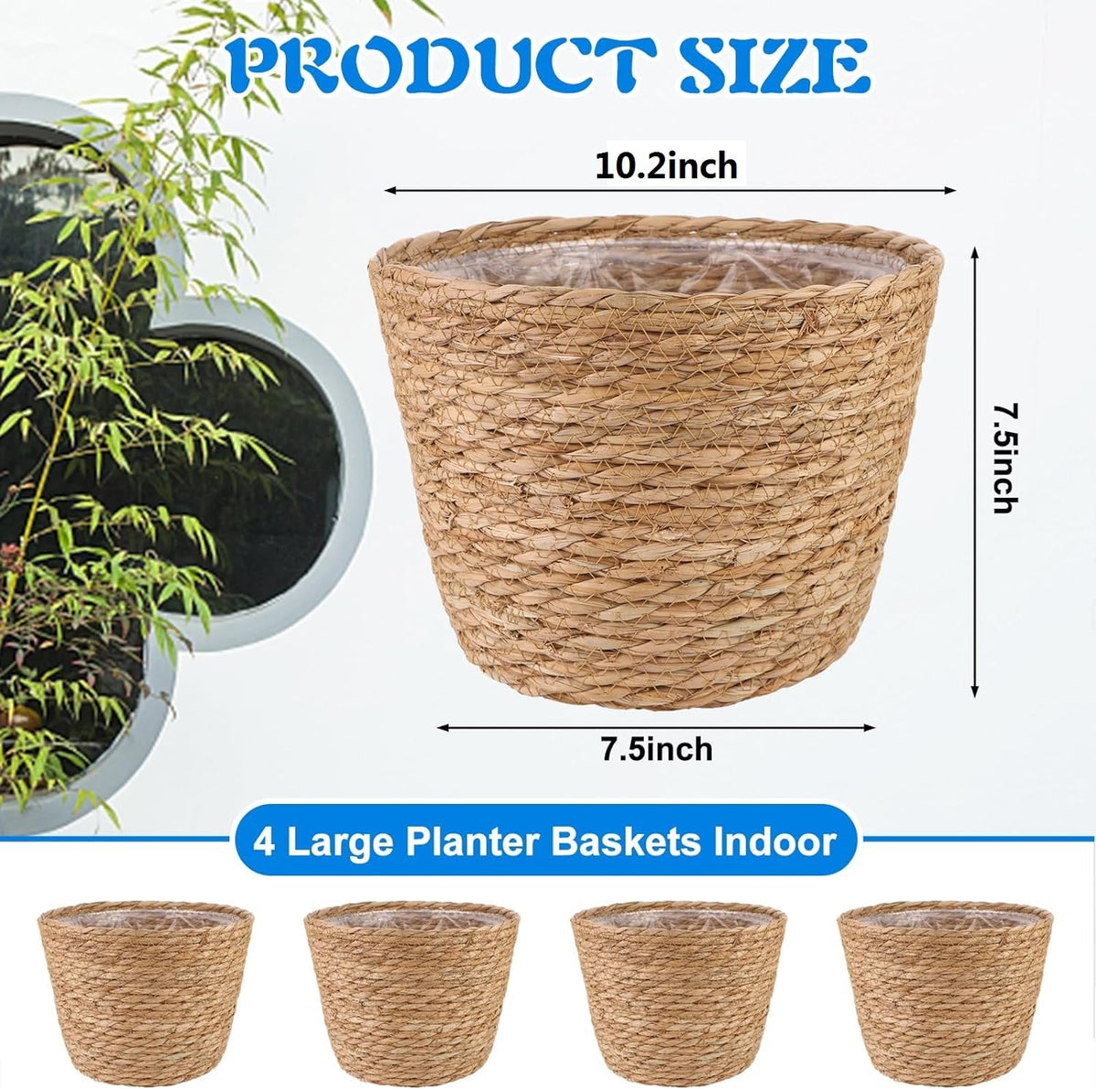 RZJSLSHANHAI woven seagrass baskets top view ideal for arranging flowers.