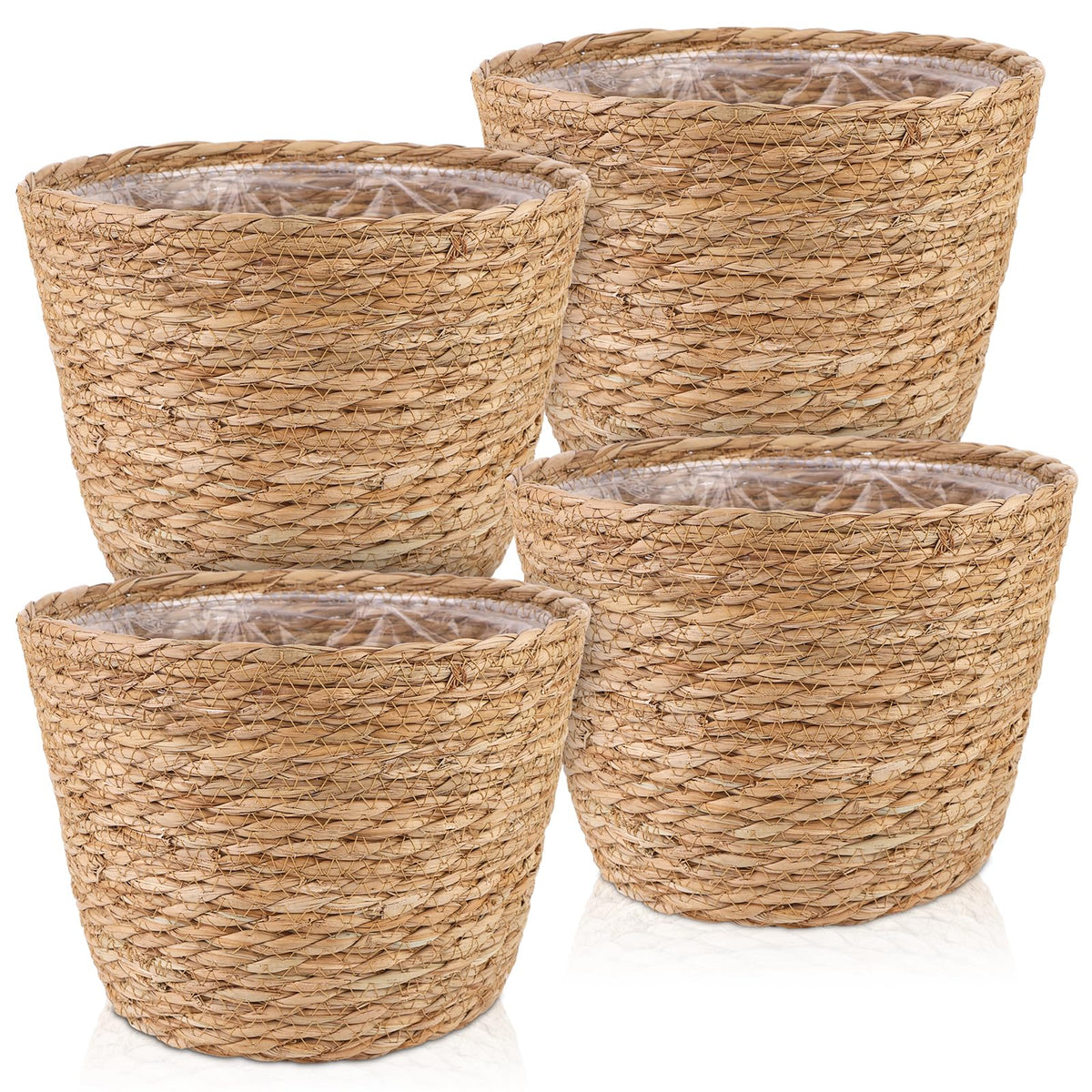 RZJSLSHANHAI seagrass planter baskets 4-pack for chic indoor plant displays.