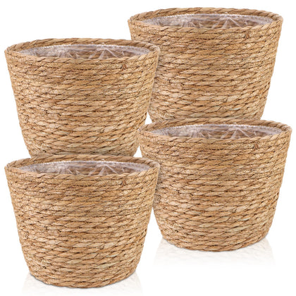 RZJSLSHANHAI seagrass planter baskets 4-pack for chic indoor plant displays.