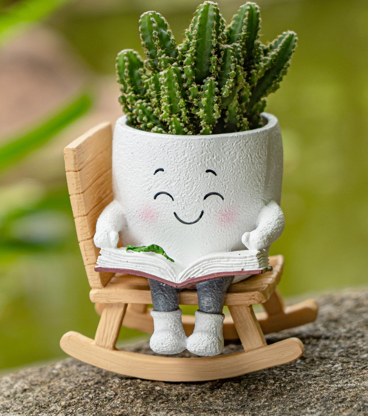 RZOIKZOI rocking-chair smiley planter ideal for small indoor succulents.