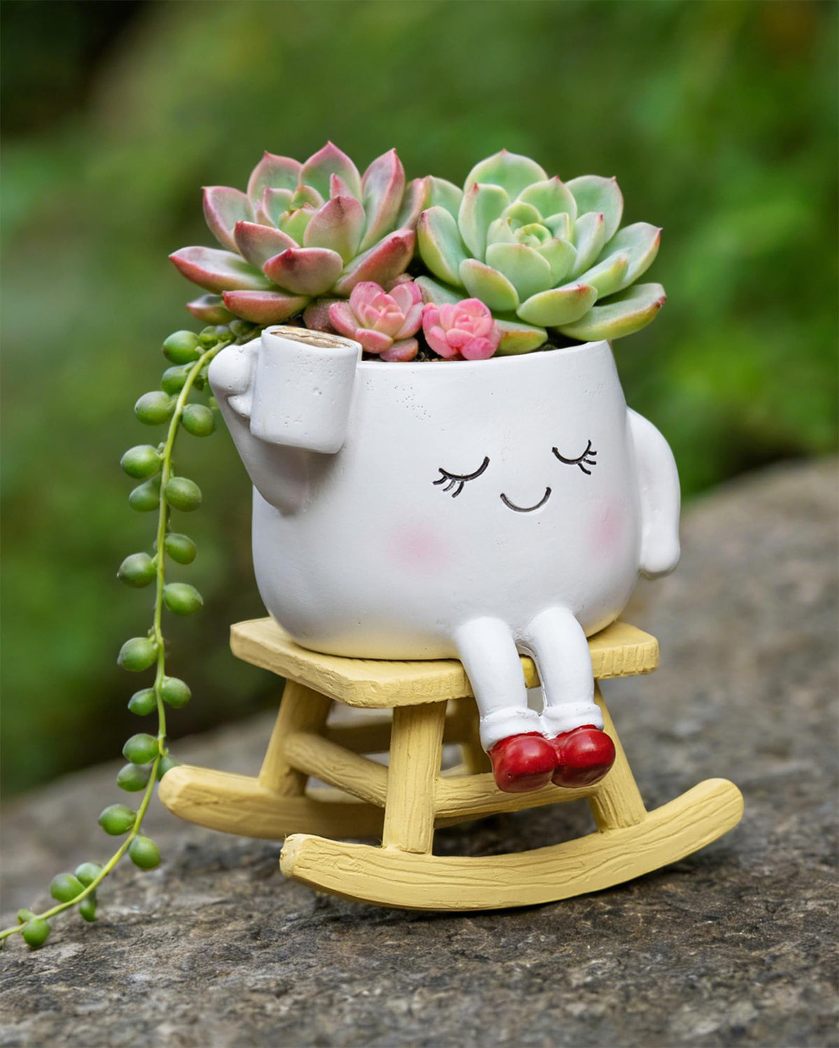 RZOIKZOI rocking chair planter with smiley face adds whimsical charm to spaces