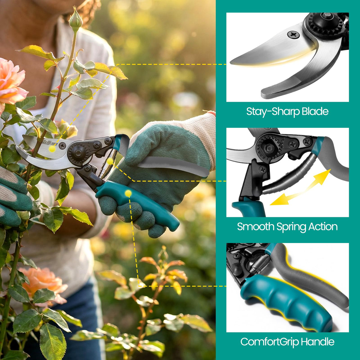 S2U Pruning Shears with bio-contoured left grip for secure, comfortable control