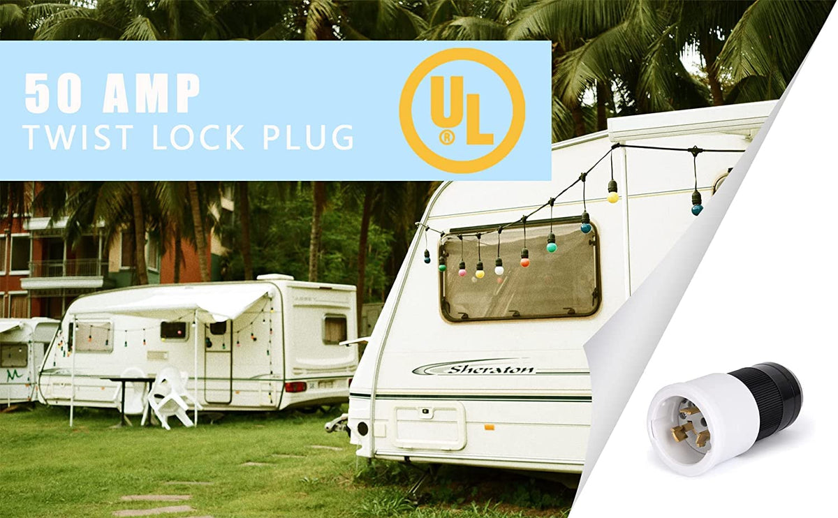 S7 50A twist-lock plug in use demonstrates safe power transfer.