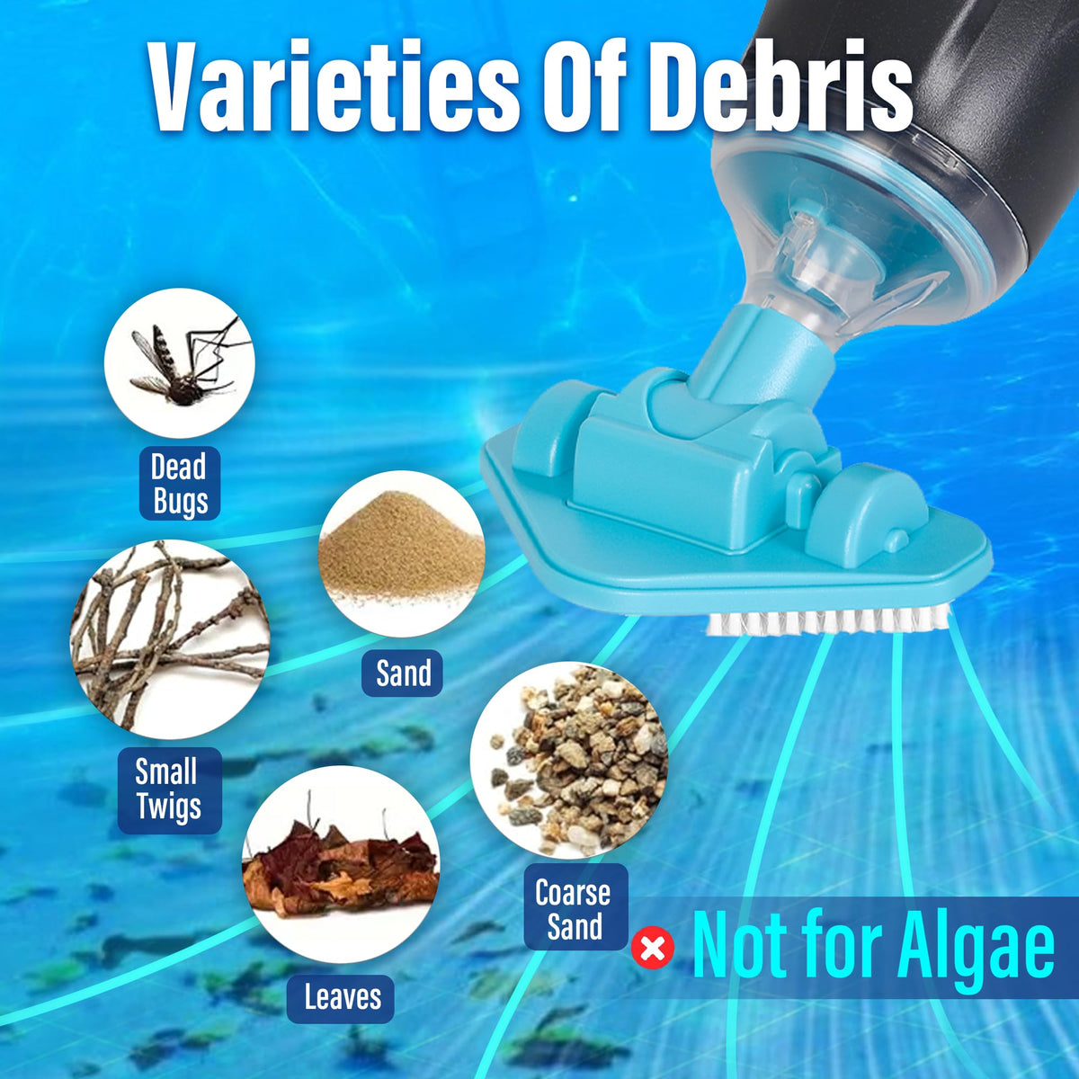 S7 two interchangeable brush heads for deep cleaning in pools.