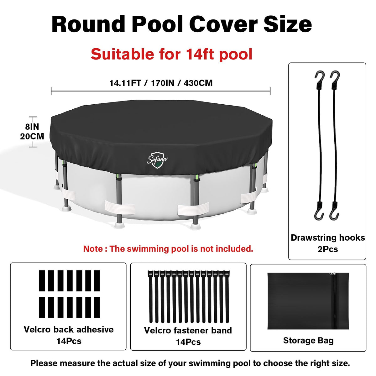 Safana 14ft round pool cover with PU silver coating provides UV protection.