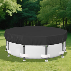 Safana 15ft round pool cover on water showing snug fit and wind protection.