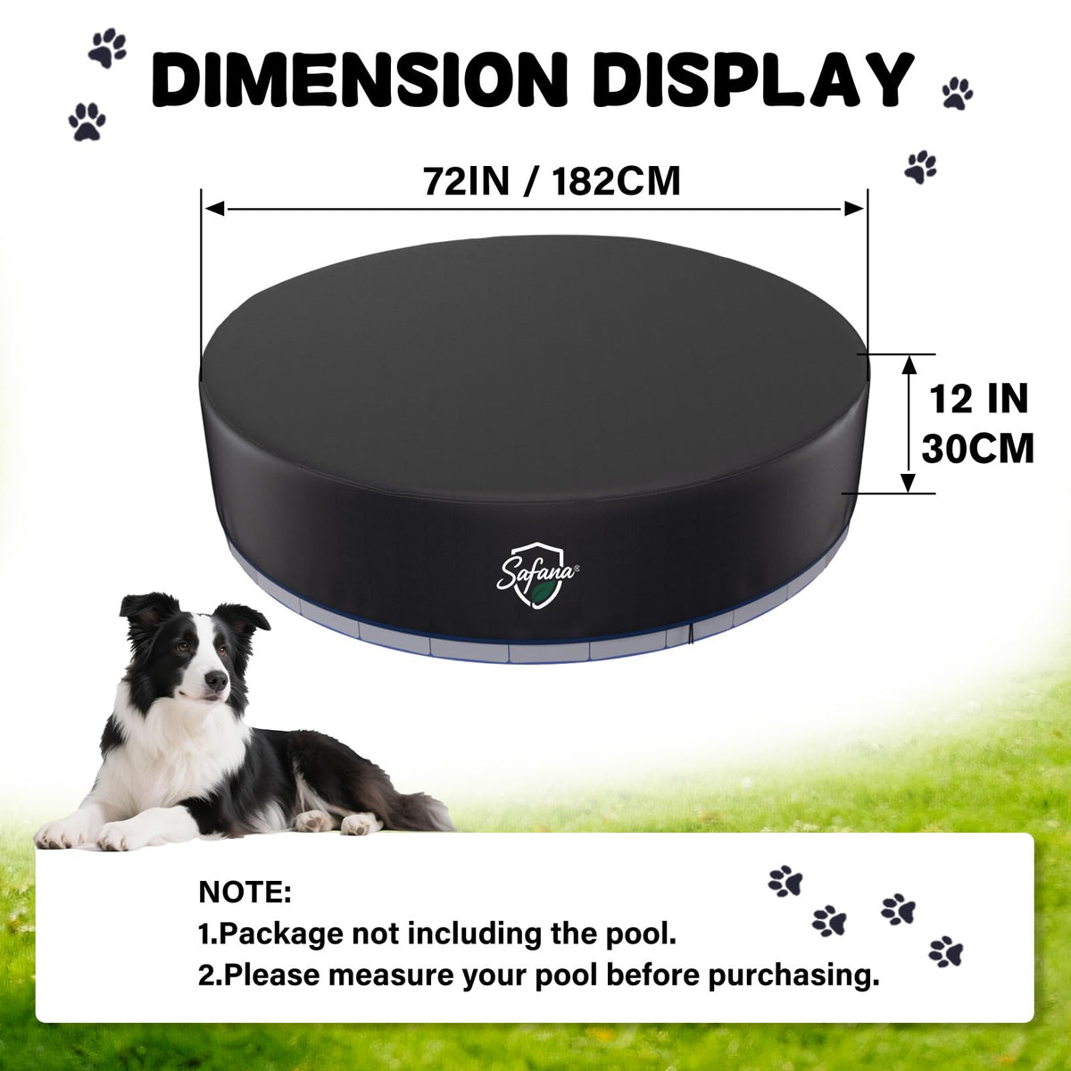 Safana 72-inch round dog pool cover side height emphasizes easy edge containment