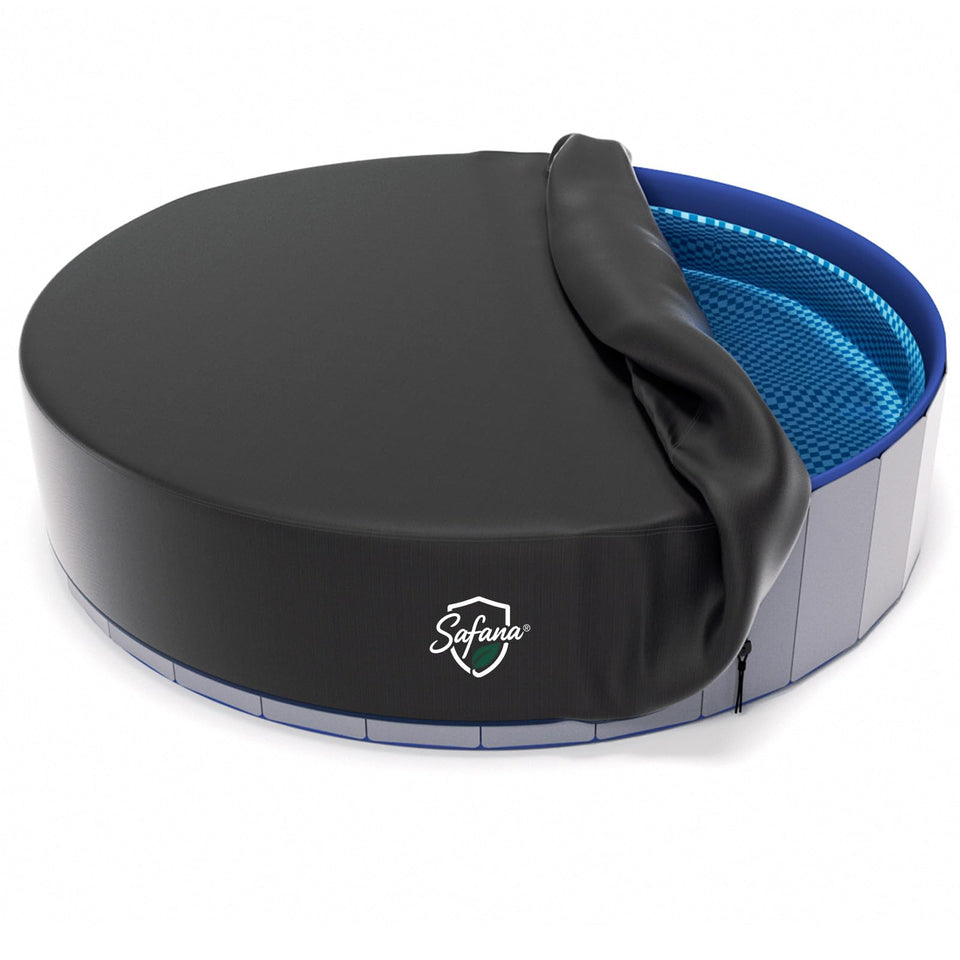 Safana 72-inch round dog pool cover top ring view with precise fit and weather protection