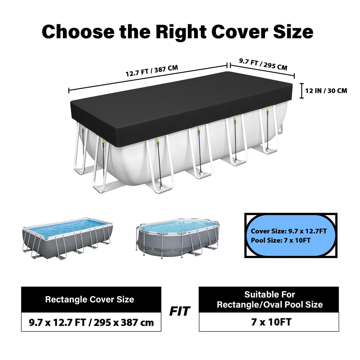 Safana 7x10ft rectangle pool cover side view shows windproof stability and easy handling