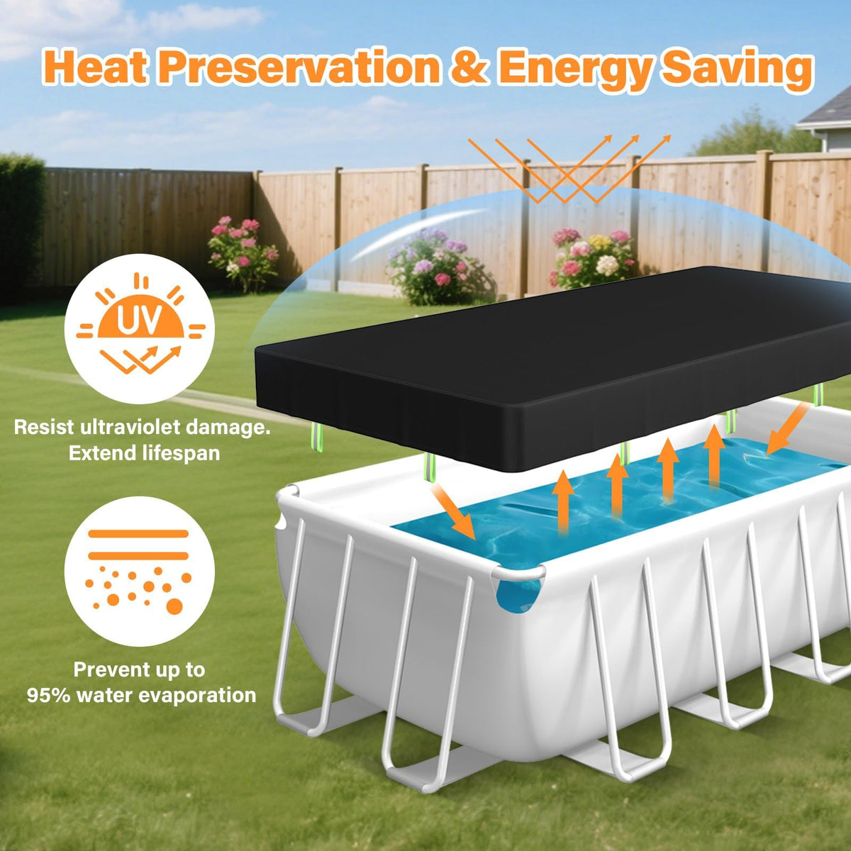 Safana cover on pool edge demonstrates snug placement and debris protection