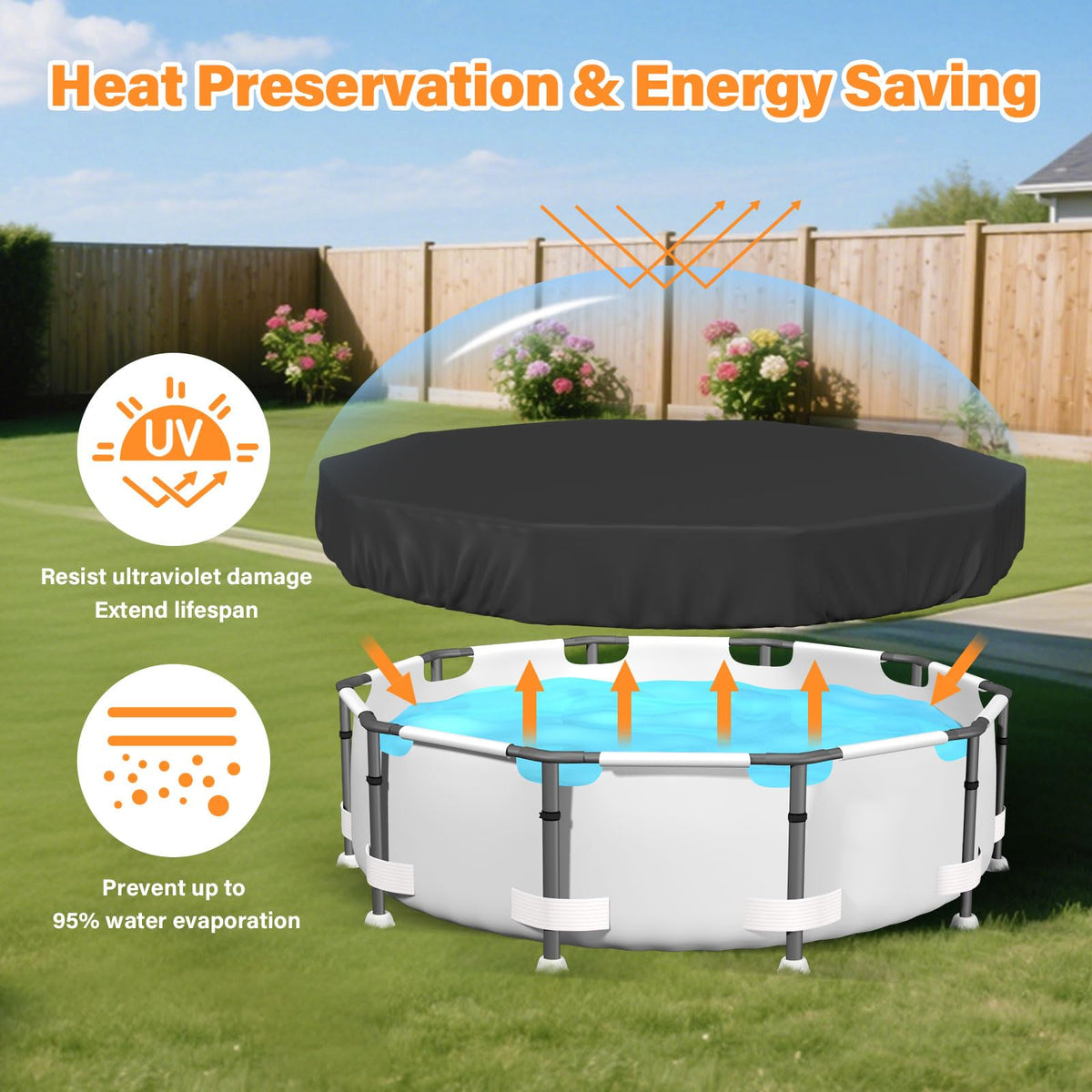 Safana pool cover preserving heat to reduce evaporation.