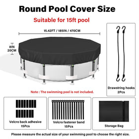 Safana round pool cover with windproof accessory set keeping cover secure.