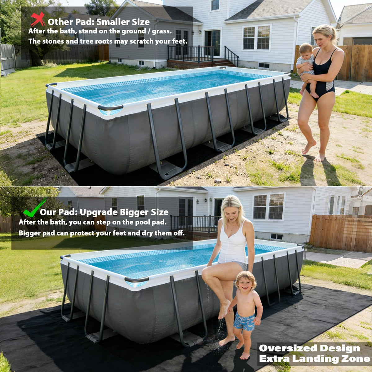 Safana upgrade pad underlayment coverage illustrates protective layer shielding liner and pool floor