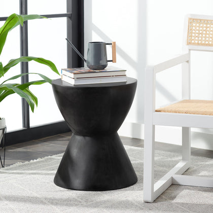 SAFAVIEH Athena accent stool in black concrete for versatile indoor-outdoor use.