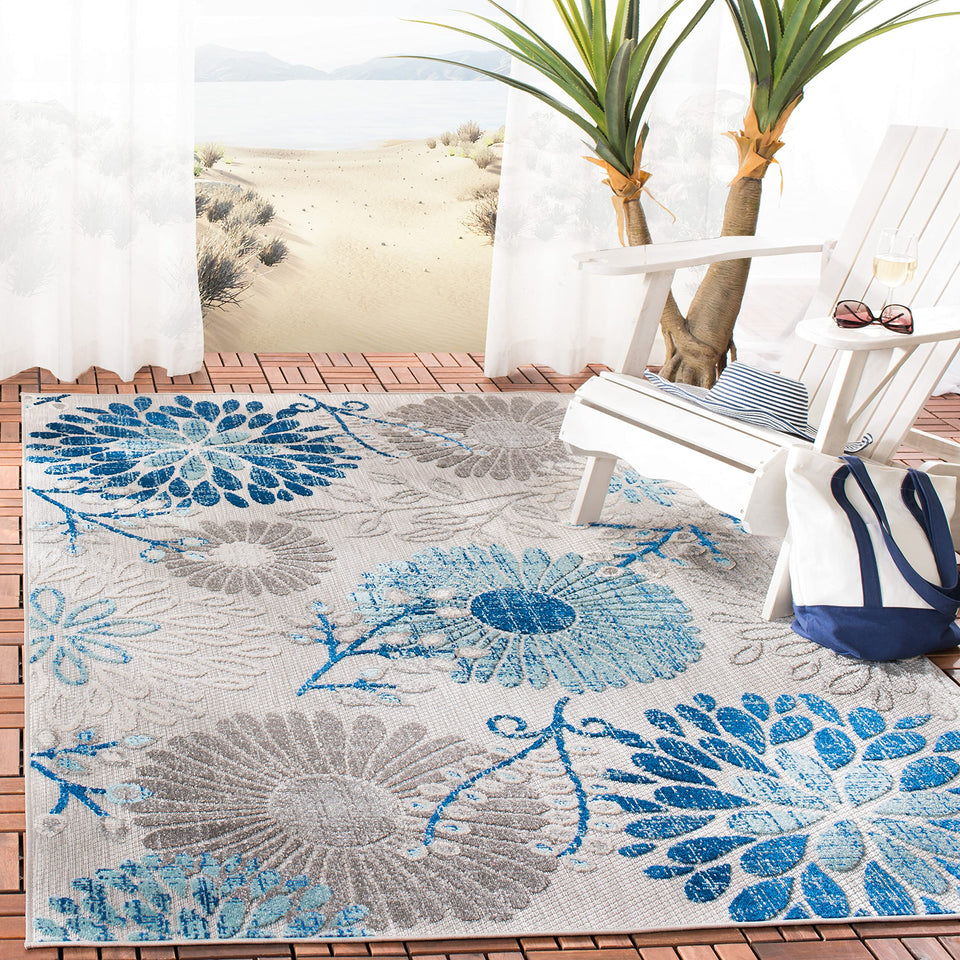 Safavieh Cabana outdoor rug 4x6 grey-blue front view; durable, stain- and UV-resistant.