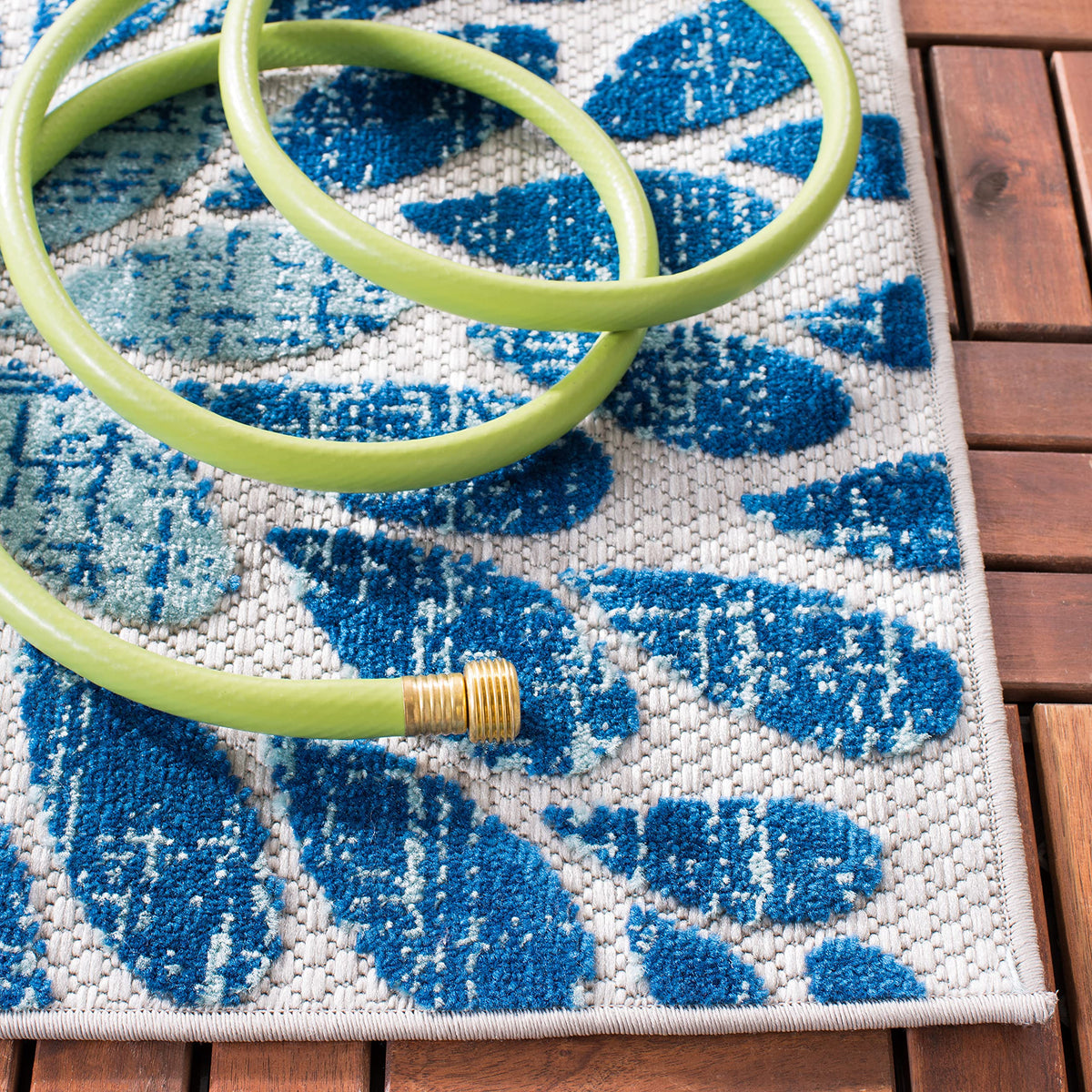 SAFAVIEH Cabana rug grey-blue colors for patio ambiance and easy styling.