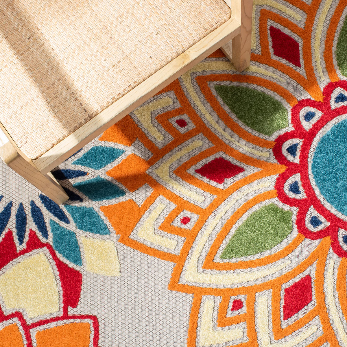Safavieh Cabana outdoor rug stain resistant surface ready for hose cleaning.