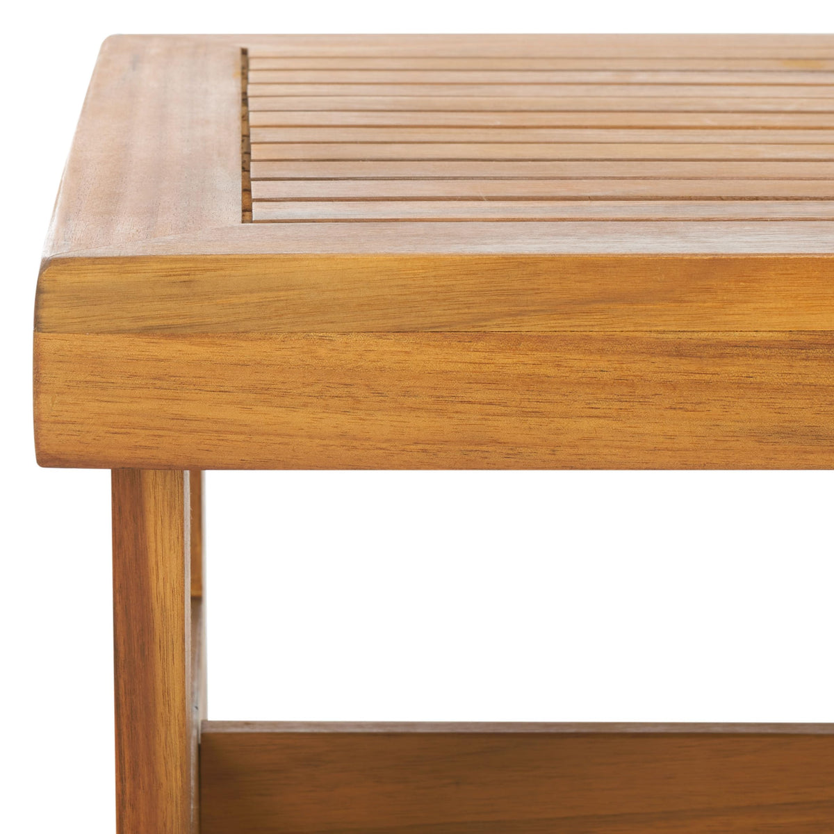 SAFAVIEH Lynn natural brown coffee table assembled view emphasizes sturdy outdoor construction