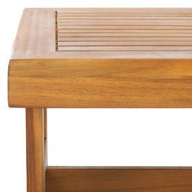SAFAVIEH Lynn natural brown coffee table assembled view emphasizes sturdy outdoor construction