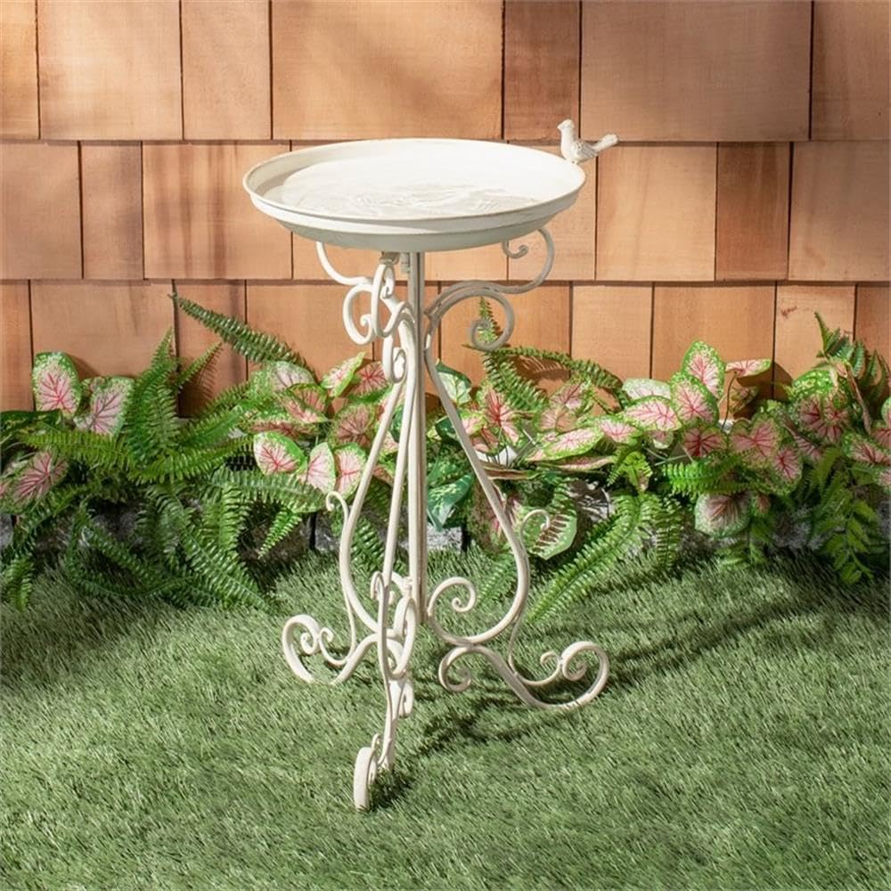 SAFAVIEH ornate scrollwork on outdoor bird bath enhances Victorian charm.