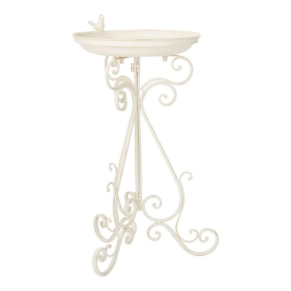 SAFAVIEH Ashlan bird bath in Pearl White adds vintage garden charm.