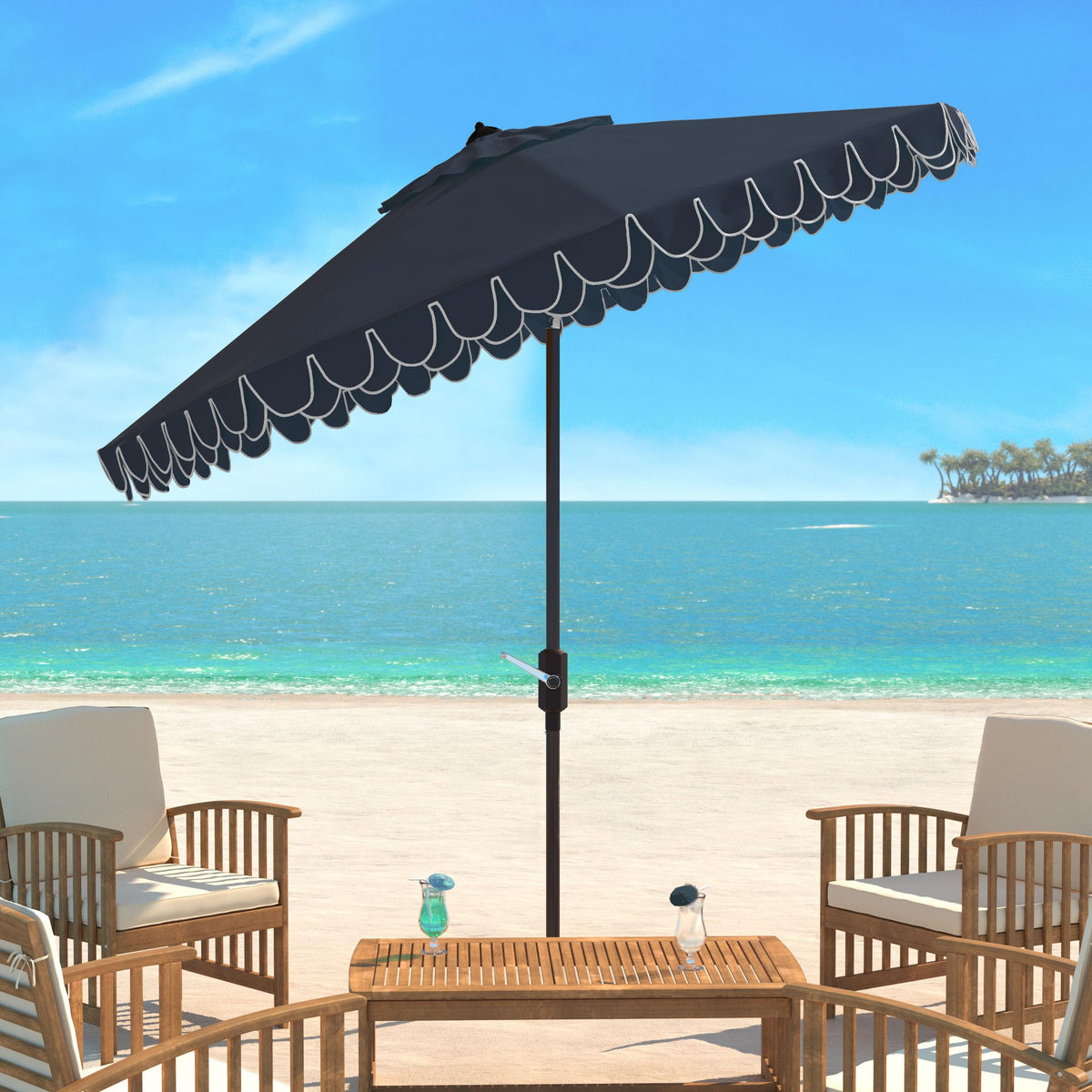 Safavieh valance-petal-trim enhances outdoor umbrella decor