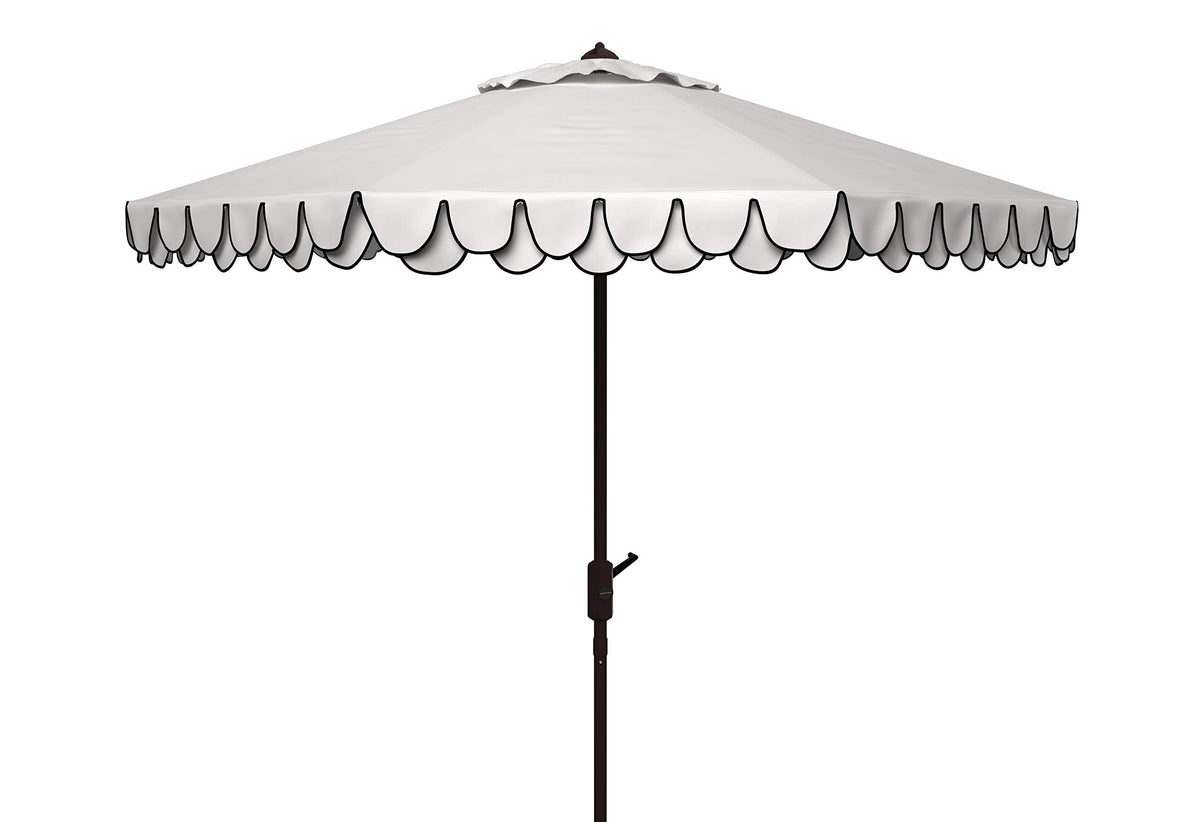 SAFAVIEH Outdoor Valance 9-Foot Umbrella with ivory-navy canopy provides stylish shade.