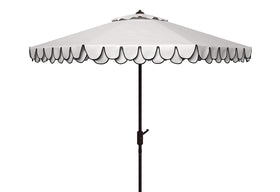 SAFAVIEH Outdoor Valance 9-Foot Umbrella with ivory-navy canopy provides stylish shade.