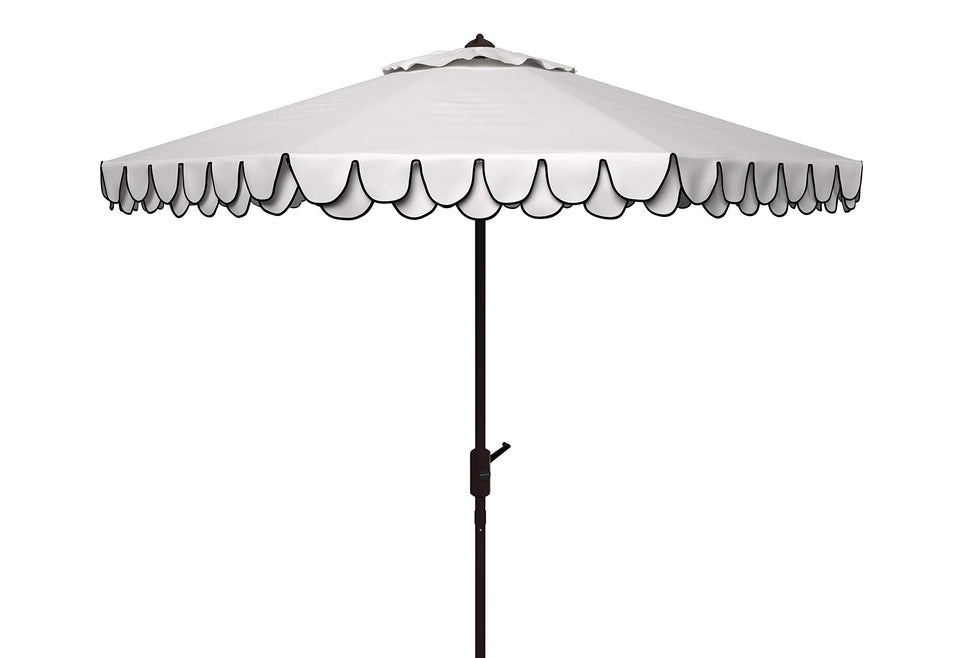 SAFAVIEH Outdoor Valance 9-Foot Umbrella with ivory-navy canopy provides stylish shade.