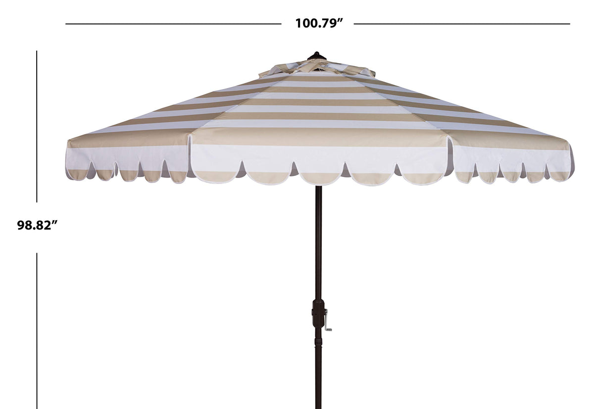 SAFAVIEH Vienna 9ft canopy with crank for easy opening and tilting shade.