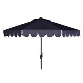 Safavieh Venice umbrella navy-white canopy provides stylish shade for outdoor decks.