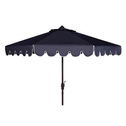 Safavieh Venice umbrella navy-white canopy provides stylish shade for outdoor decks.
