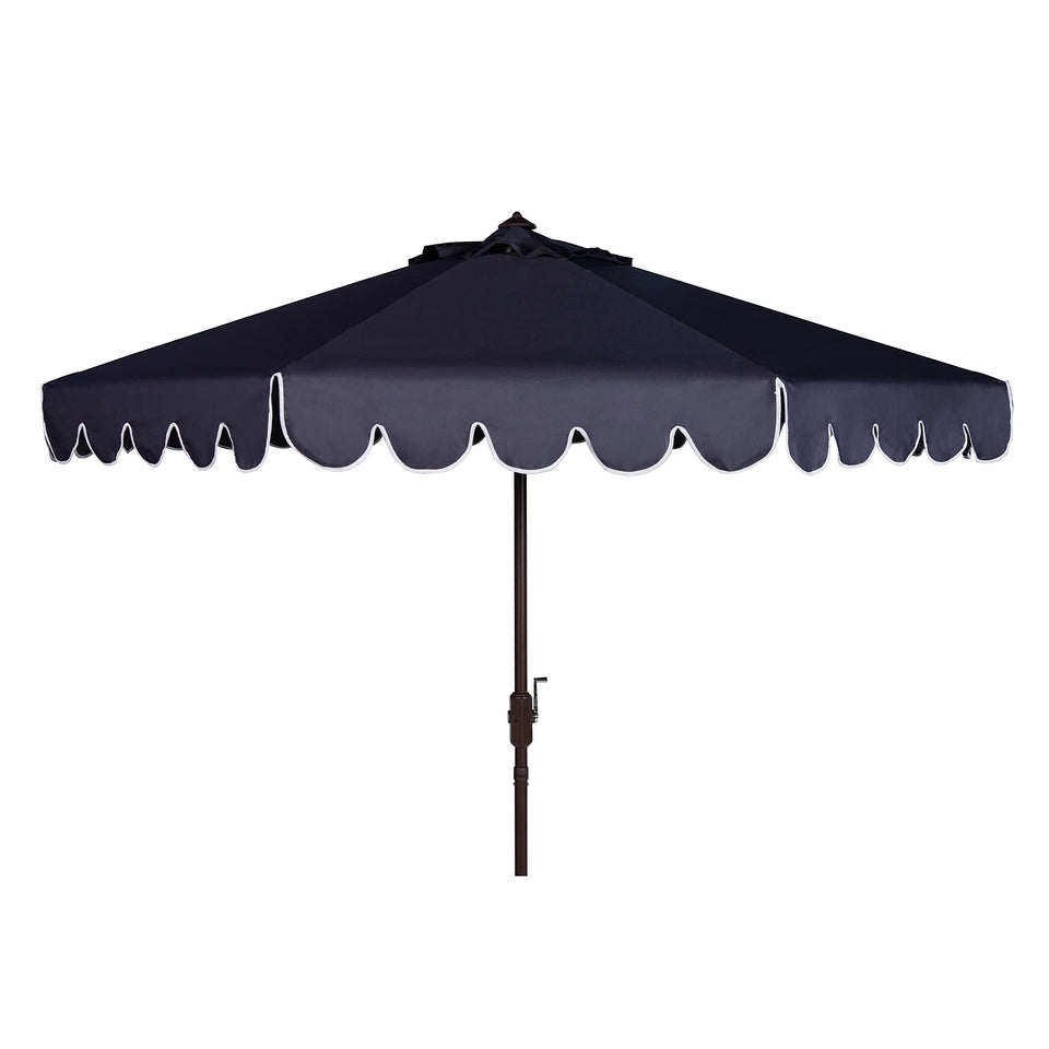 Safavieh Venice umbrella navy-white canopy provides stylish shade for outdoor decks.