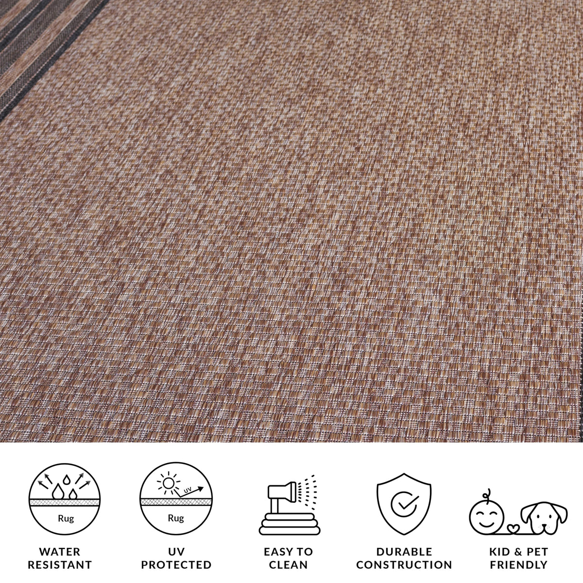 Safavieh Courtyard washable rug natural-black, easy cleaning with hose and soap.