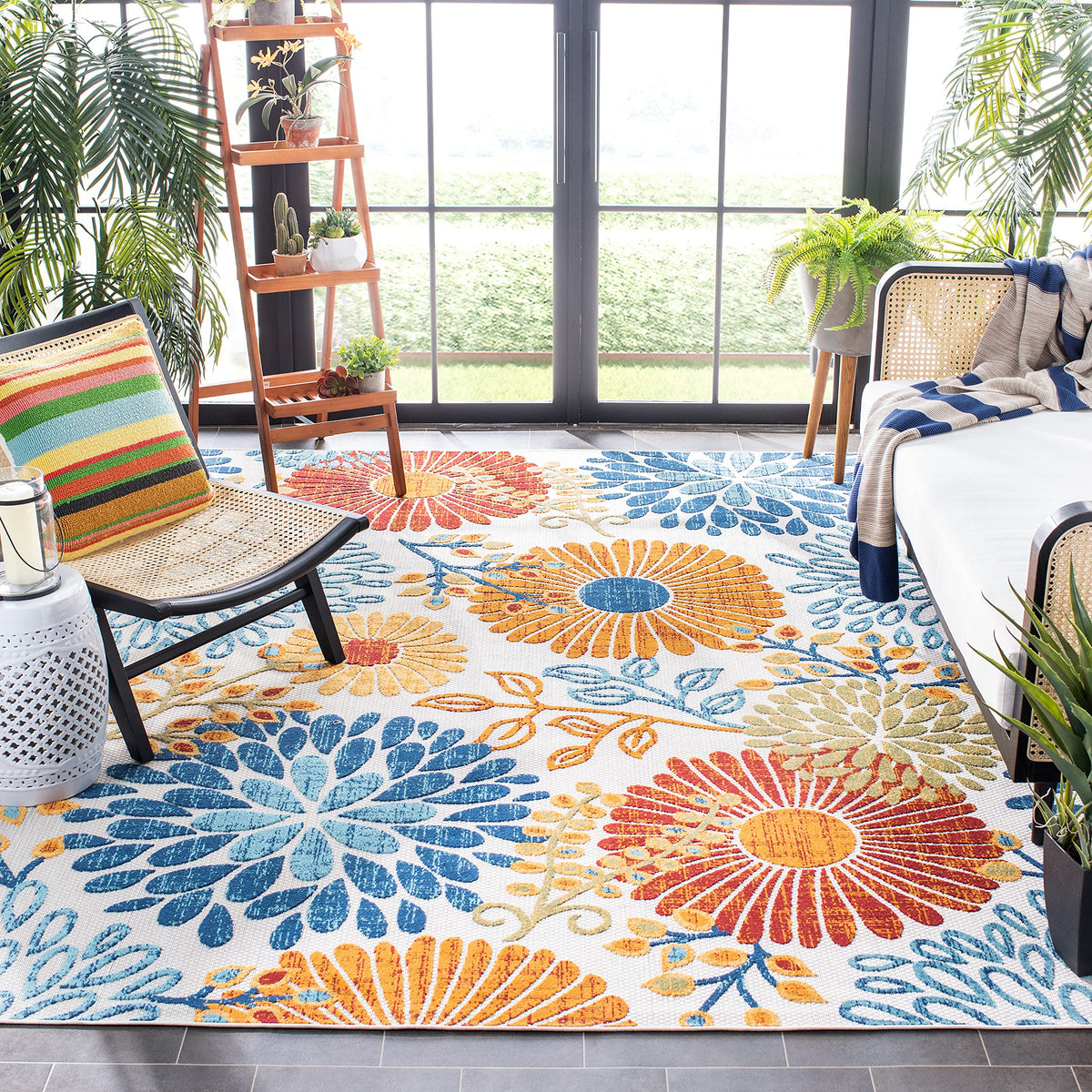 Safavieh Cabana outdoor rug 8ft square in cream and red, weather-safe for patios