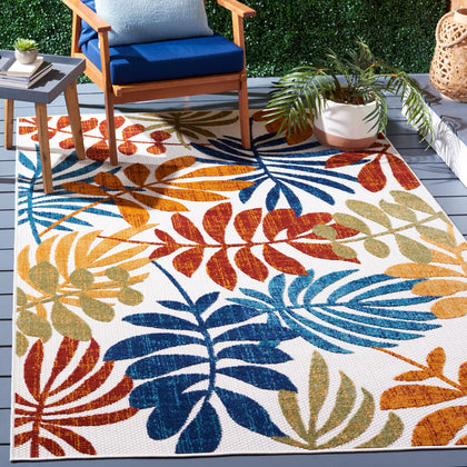 Safavieh washable outdoor Cabana rug in cream and red floral pattern for patios.