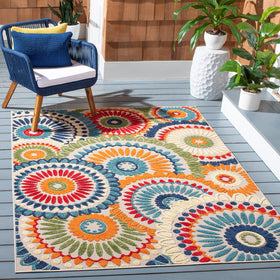 Safavieh Cabana floral pattern rug in blue-ivory for sunrooms.