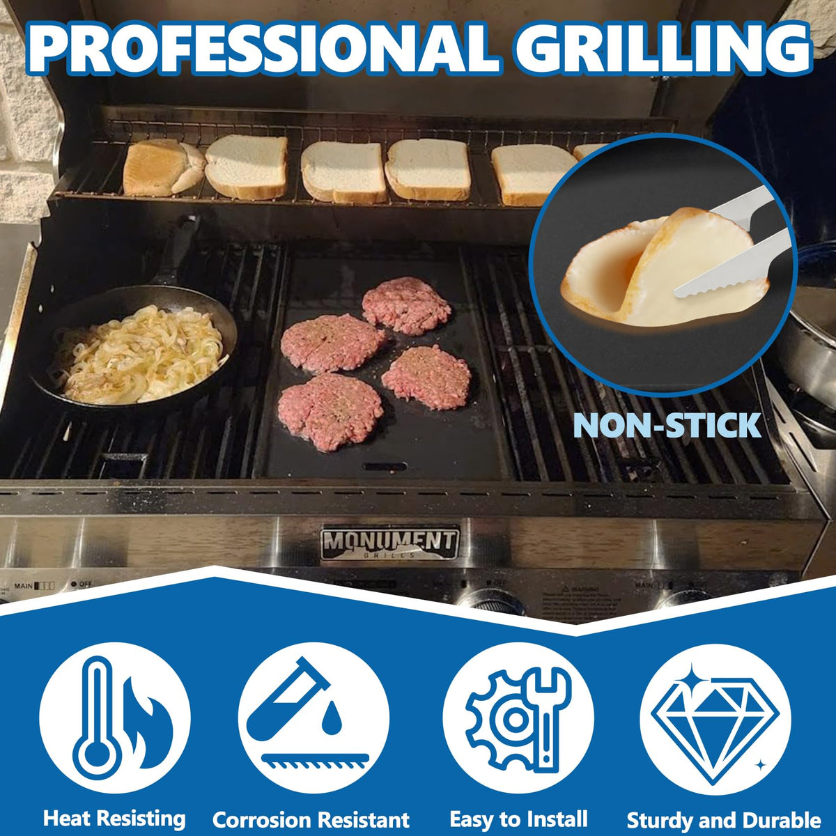 SafBbcue 96333 grill plate for Monument 35633; reversible design expands cooking versatility.