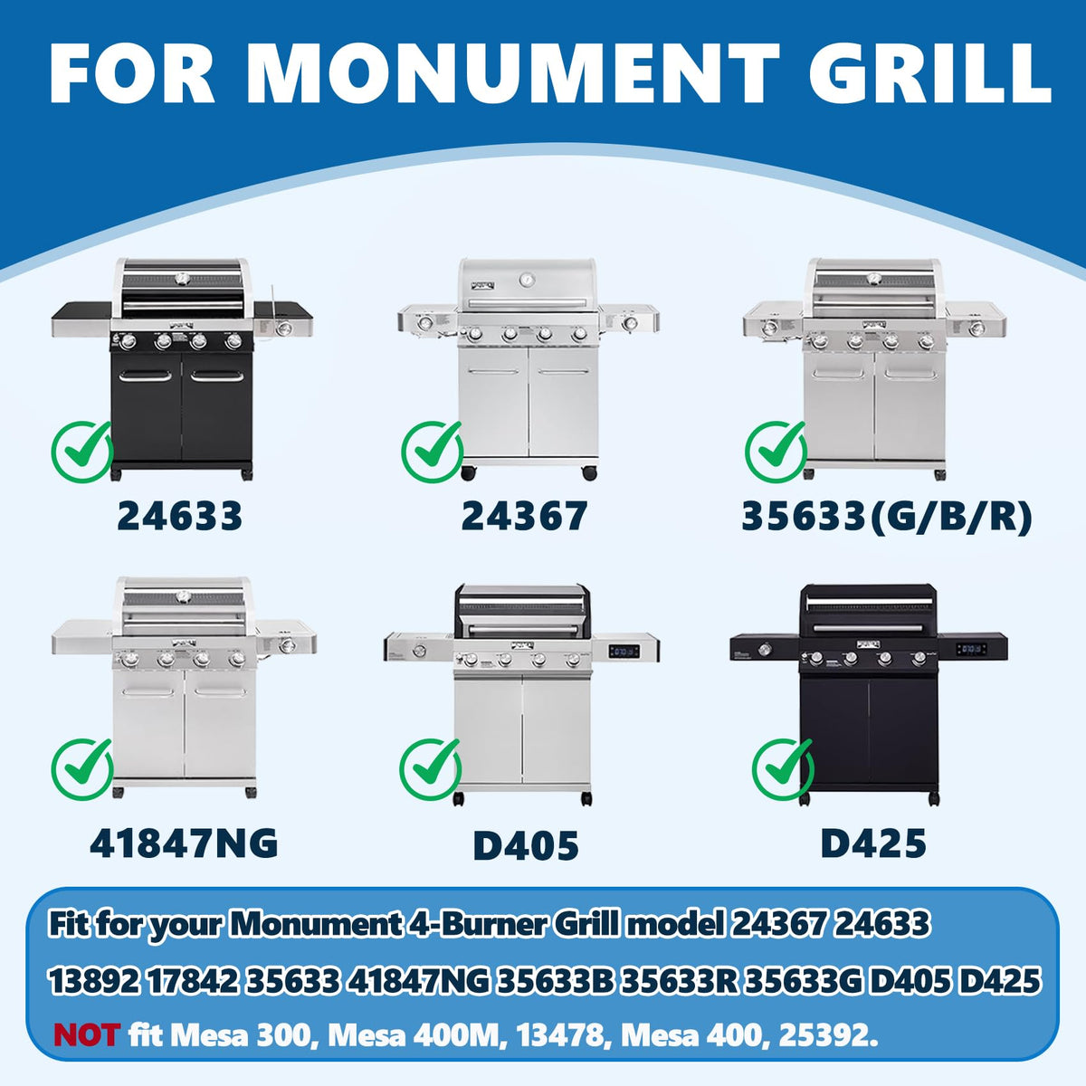 SafBbcue 97888 grill grates for Monument 24367 easy-clean stainless surface