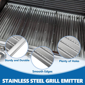 SafBbcue emitter plates ensure even cooking surface across multiple burners.