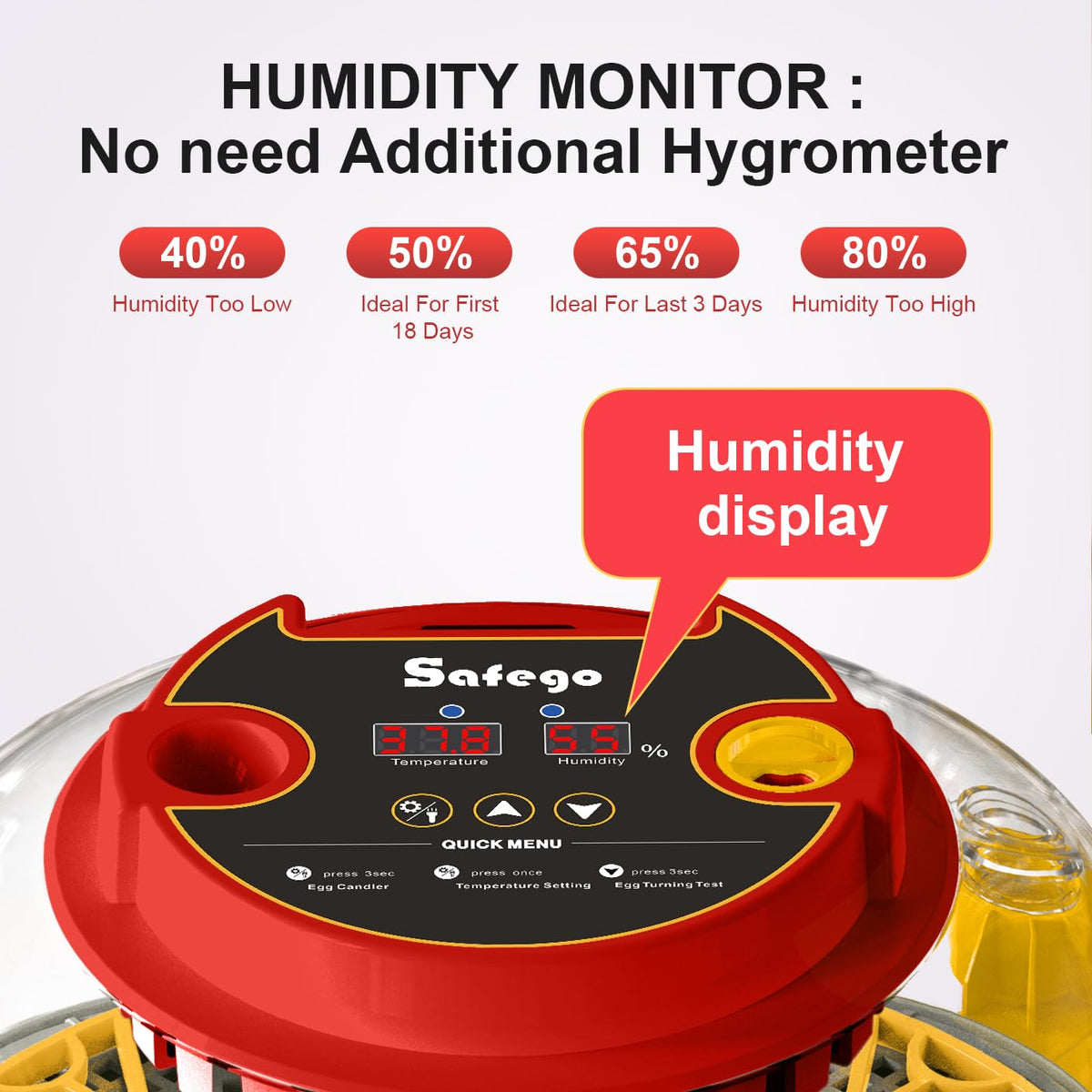 Safego incubator automatic egg turner rotates eggs every two hours for even heating