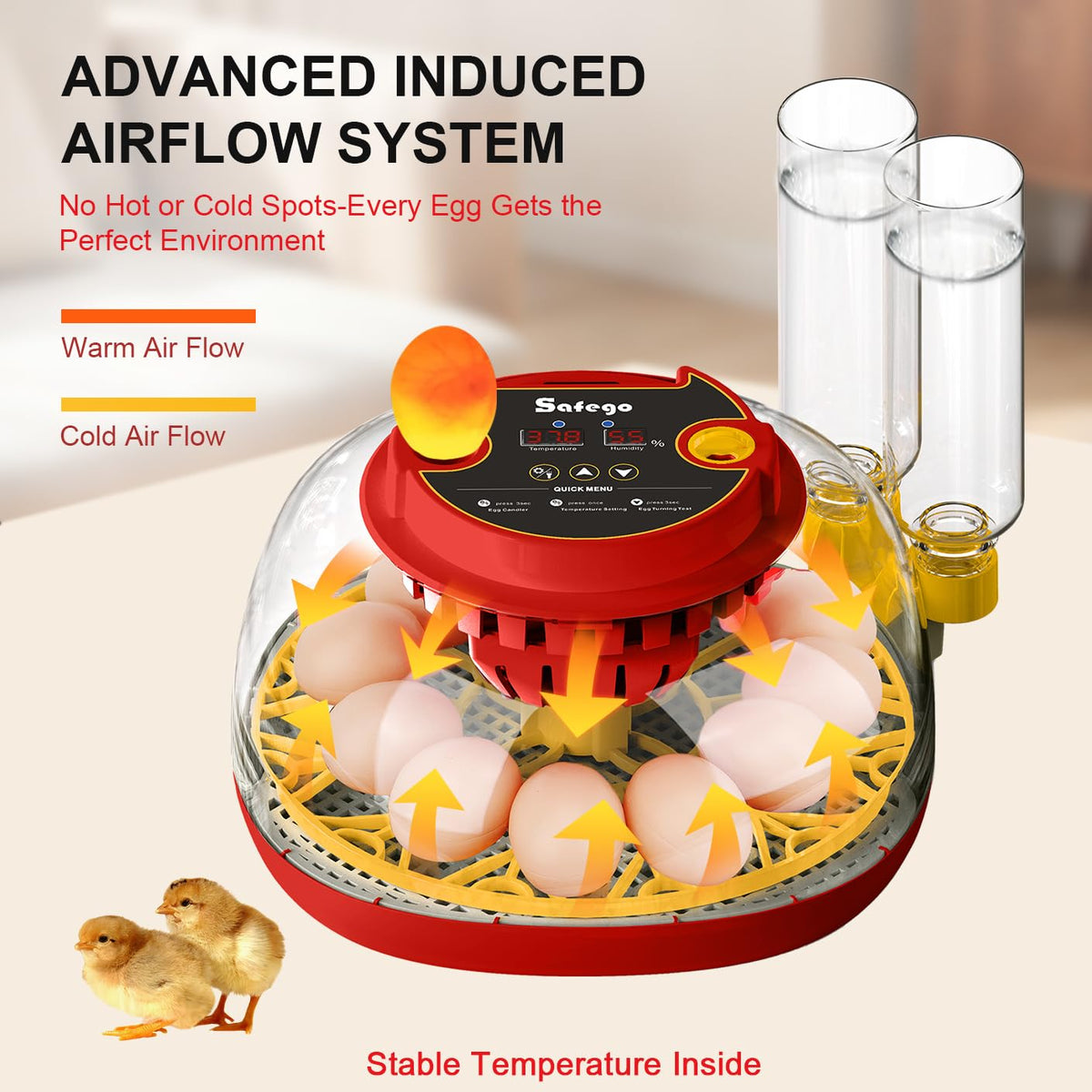 Safego incubator temperature panel with adjustable settings for different species