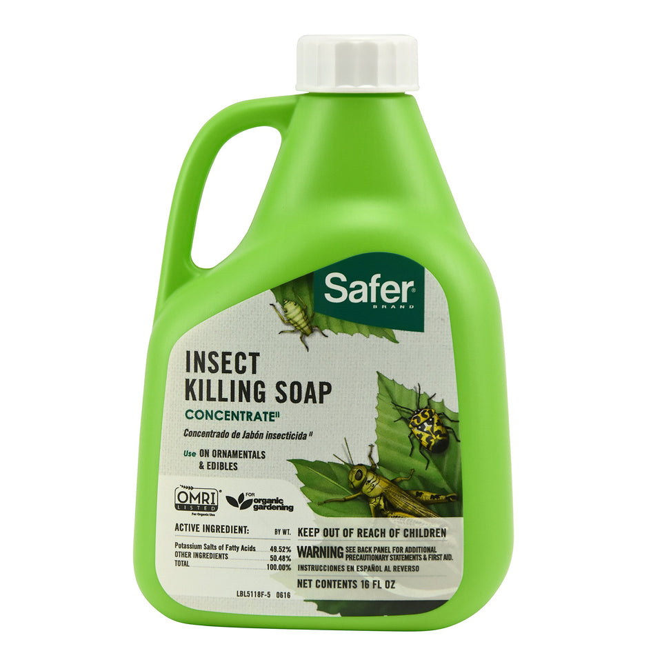 Safer 5118-6 insect killing soap bottle for garden pest control.